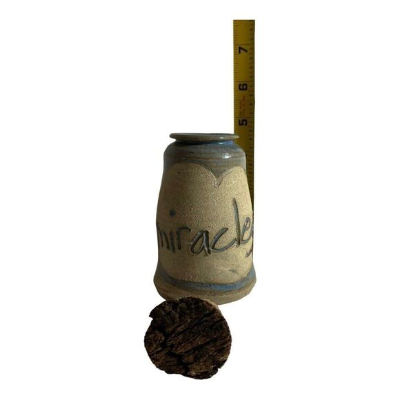 Vintage Stoneware Cork Bottle PATSPOT Miracles Jar Studio Pottery Blue Vase - Picture 8 of 9